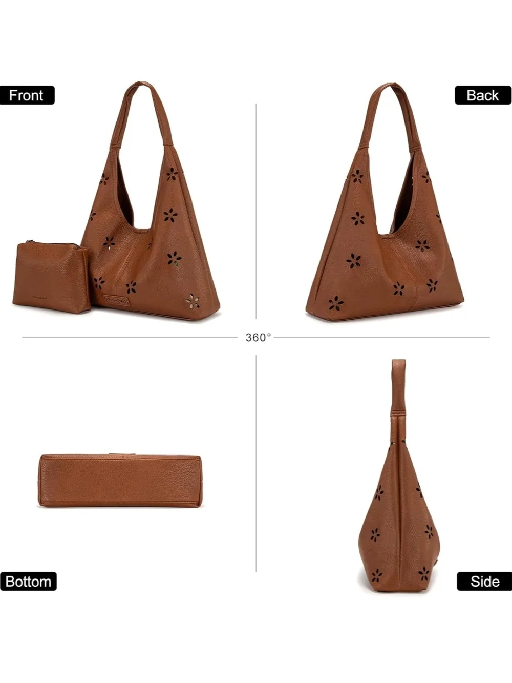 Montana West Tan Perforated Leather Shoulder Hobo with Pouch